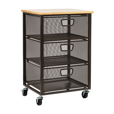 Mind Reader 3-Drawer Rolling Storage Organizer Cart with Wheels, Black (3TMESHC-BLK)