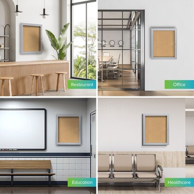 Ghent 36" H x 30" W Enclosed Natural Cork Bulletin Board with Satin Frame, 1 Door (PA13630K)