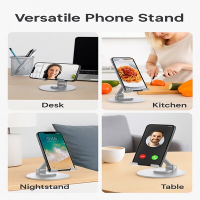 Uncaged Ergonomics 360° Swivel Rotating Adjustable Cell Phone Stand for Desk, Silver (SPS-SILVER)