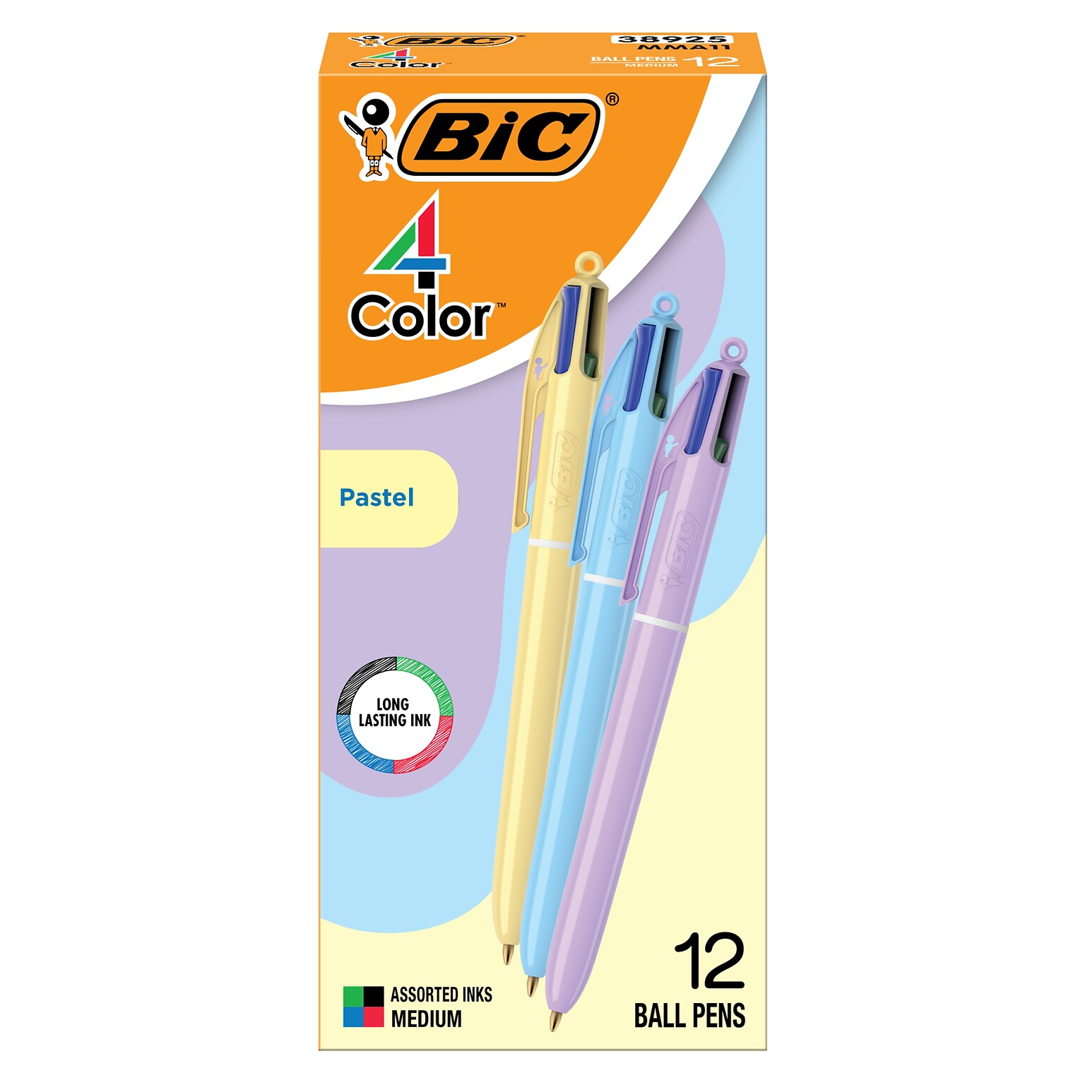 BIC 4 Color Retractable Ballpoint Pen, Medium Point, 1.0mm, Assorted Ink, Dozen (MMAP3-AST)