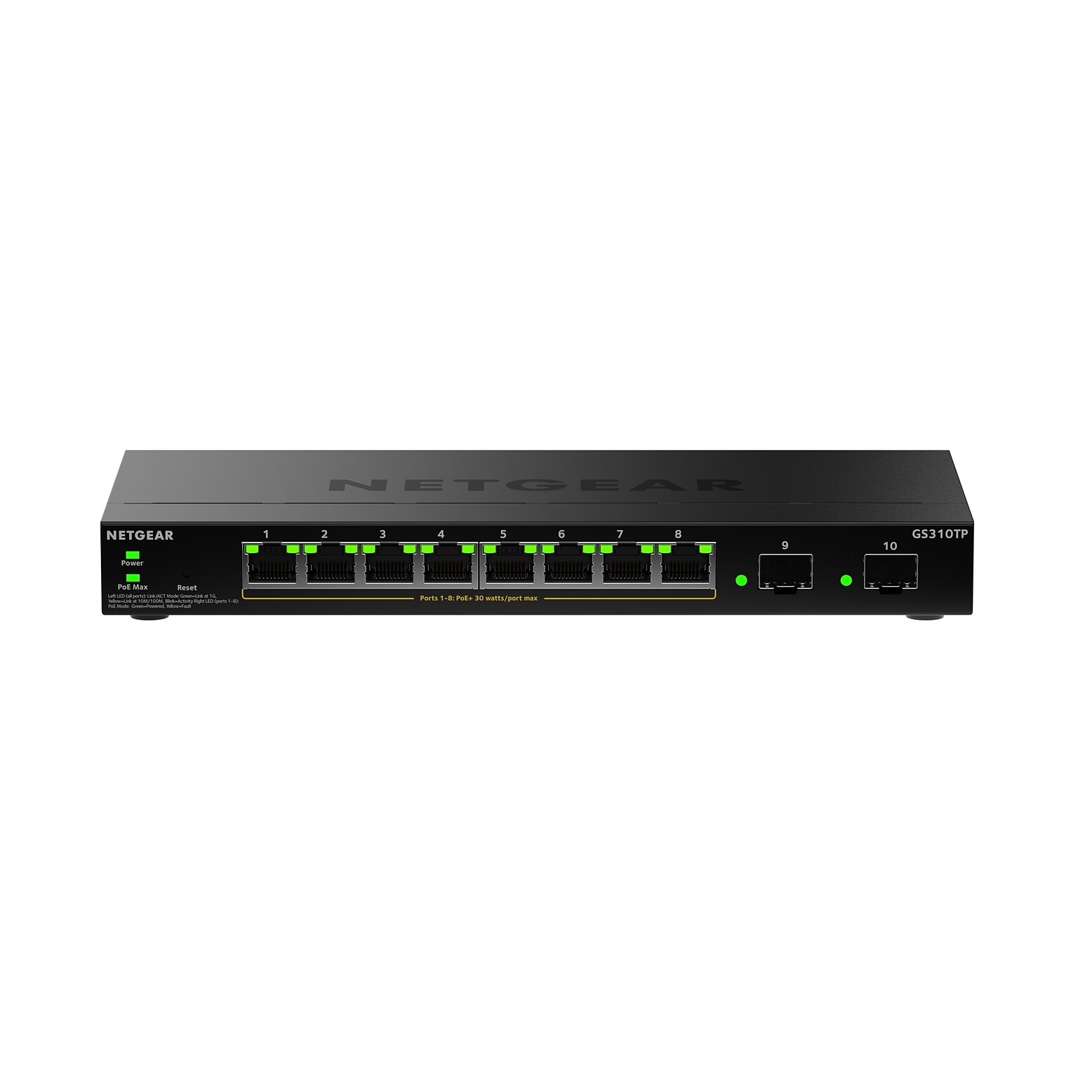Netgear S350 Series 8-Port Gigabit PoE Smart Switch, 1000Mbps, Black (GS310TP-200NAS)