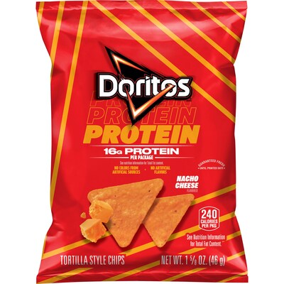 Doritos Nacho Cheese Protein Tortilla Style Chips, 1.625 oz., 24/Carton (80395)
