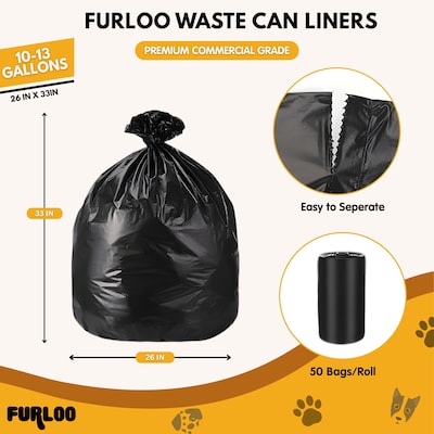 Furloo Heavy Duty Pet Waste Disposal Bag, 13 Gallon, Black, 100 Total Bags (FLO22-2PK)