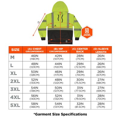 GloWear 8317BK High Visibility Long Sleeve Black Bottom Hooded Sweatshirt, ANSI Type R, Class 3, Lime, 4XL (22978)