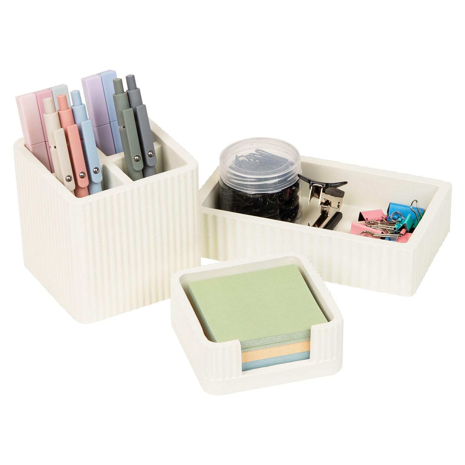Mind Reader 3-Piece Cement Desk Organizer Set, Cream (CEM3PC-CRM)
