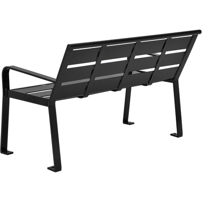 Global Industrial 4' Outdoor Horizontal Steel Slat Park Bench w/ Back, Black (436974BK)