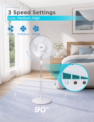 Black & Decker 16" Oscillating Pedestal Fan, 3-Speed, White (BFSR16W)