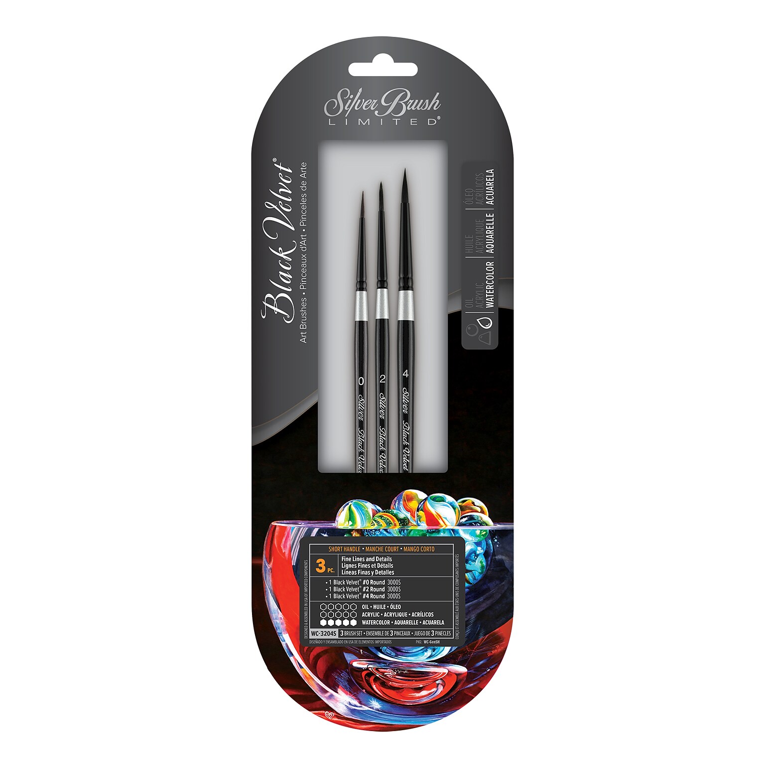 Silver Brush Black Velvet Detail Round Brush Pack, 3/Pack (SLVWC3204S)