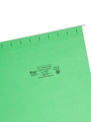 Smead Hanging File Folders, 1/5-Cut Adjustable Tab, Letter Size, Green, 25/Box (64061)