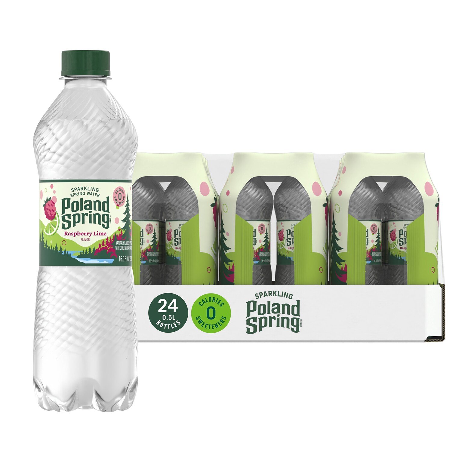 Poland Spring Raspberry Lime Sparkling Purified Water, 16.9 oz., 24/Carton (12349573/122058)
