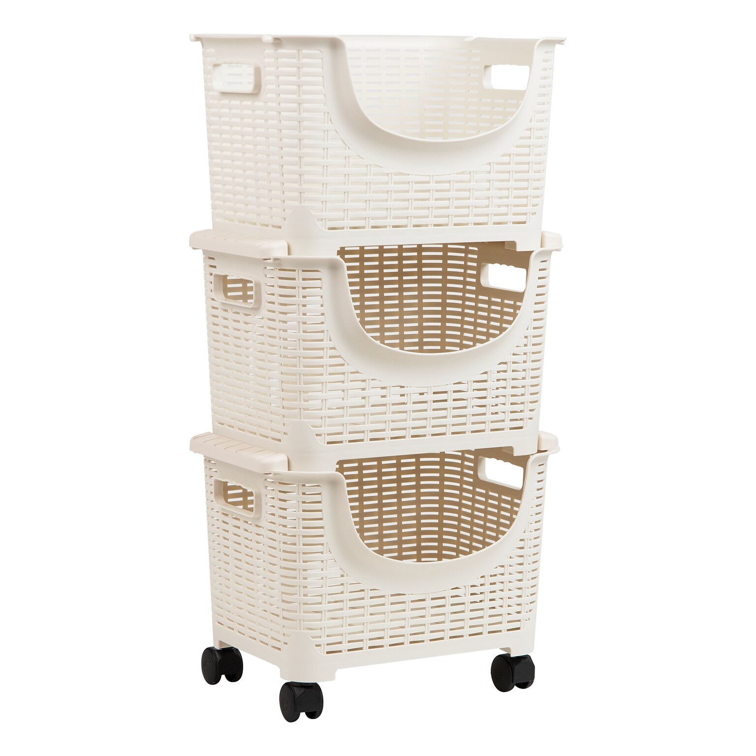 Mind Reader 3-Tier Storage Basket Cart with Wheels, Ivory, 3/Set (ROLLBASK3-IVO)