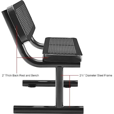 Global Industrial 4' Outdoor Steel Bench w/ Backrest, Perforated Metal, Black (695744BK)