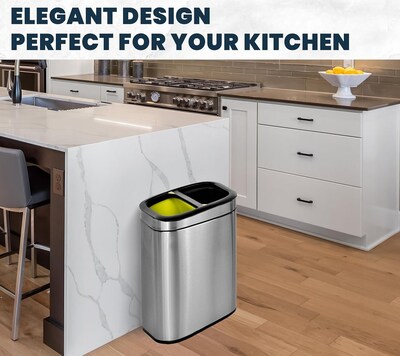 Alpine Industries Stainless Steel Open Top Dual Compartment Trash Can with Liners, 10.5 Gallon (ALP470-R-40L)
