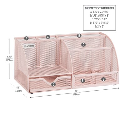 Mind Reader 7-Compartment Metal Desk Organizer, Pink (JOEORG-PNK)