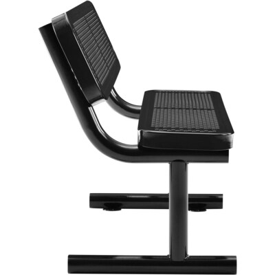 Global Industrial 4' Outdoor Steel Bench w/ Backrest, Perforated Metal, Black (695744BK)