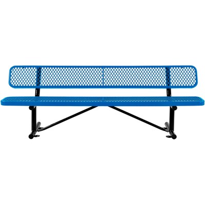 Global Industrial 8 Outdoor Steel Bench w/ Backrest, Expanded Metal, Blue (277155BL)