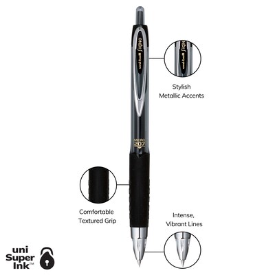 uni-ball Signo 207 Retractable Gel Pen, Fine Point, 0.5mm, Black Ink, 5/Pack (1960240)