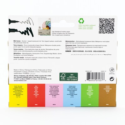 Winsor & Newton Promarker Dual-Tip Alcohol Based Marker, Mid Tones, 6/Pack (WNX0290112)