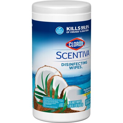 Clorox Scentiva Disinfecting Wipes, Pacific Breeze & Coconut Scent, 75 Wipes/Container (60037)