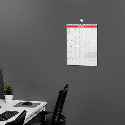 2025 Staples 15" x 22" Wall Calendar, Red/White (ST53925-25)