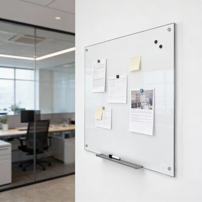 TRU RED™ Magnetic Tempered Glass Dry Erase Board, White, 4' x 3' (TR61196)