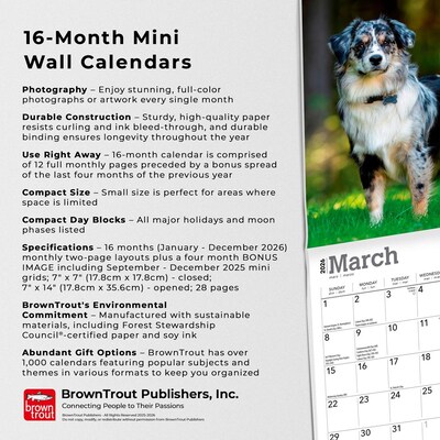 2026 BrownTrout Australian Shepherds 7" x 7" Monthly Wall Calendar (9798330702213)