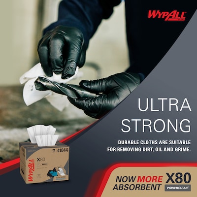 WypAll PowerClean X80 Cloths, 11.1" x 16.8", White, 152 Sheets/Box (41044)
