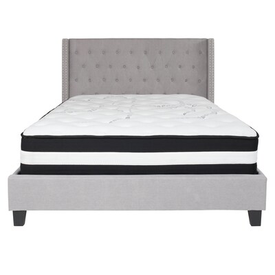 Flash Furniture Riverdale Tufted Upholstered Platform Bed in Light Gray Fabric with Pocket Spring Mattress, Queen (HGBM43)