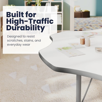Flash Furniture Wren 60" Flower Activity Table, Height Adjustable, White Top/Silver Frame (XUA60FLRWHTPC)