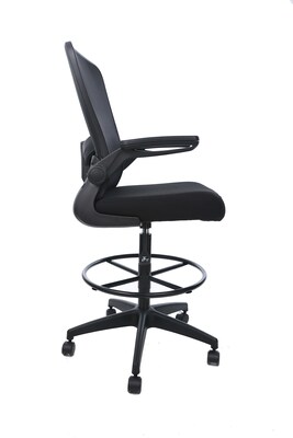 Boss Flip Arm Mesh/Fabric Stool with Footrest and Lumbar Support, Black (B16366BK-BK)