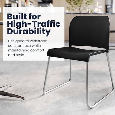 Flash Furniture Hercules Kenai Office Reception Stack Chair, Black Plastic/Chrome Frame (RUT239ANBKCR)