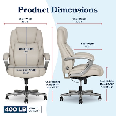 La-Z-Boy Niall AIR Lumbar Pro+ Ergonomic Vegan Leather Executive Big & Tall Chair, 400 lb. Capacity, Beige (60114-BGE)