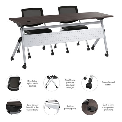 Bush Business Furniture Envision 72"W Foldable Training Room Table with 2 Chairs, Storm Gray (NVS004SG)
