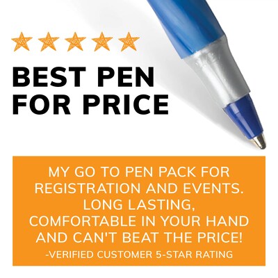 BIC Round Stic Grip Xtra Comfort Ballpoint Pens, Medium Point, 1.2mm, Blue Ink, Dozen (GSMG11BE)