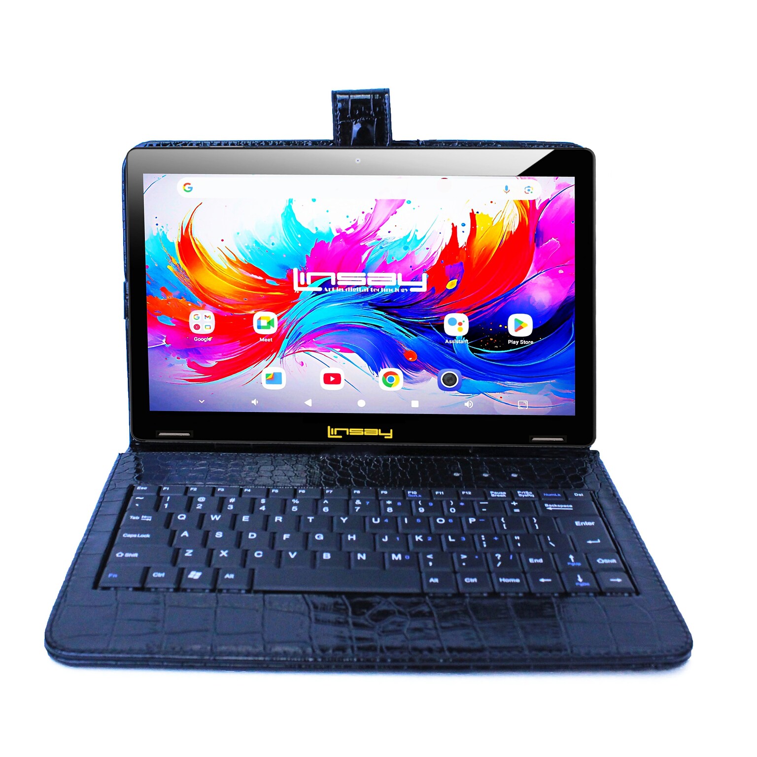 Linsay F10 Series 10.1 Tablet, Wi-Fi, Octa Core, 256GB eMMC, Android 15, with Black Crocodile Keyboard Case