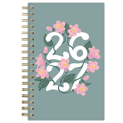 2026-2027 Blue Sky Vineyard 3 x 6 Academic Year Weekly & Monthly Planner, Plastic Cover, Green/Pink (157561)