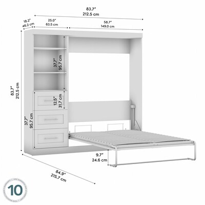 Bestar Pur Space-Saving Murphy Bed and Shelving Unit with Drawers, White (26868-17)