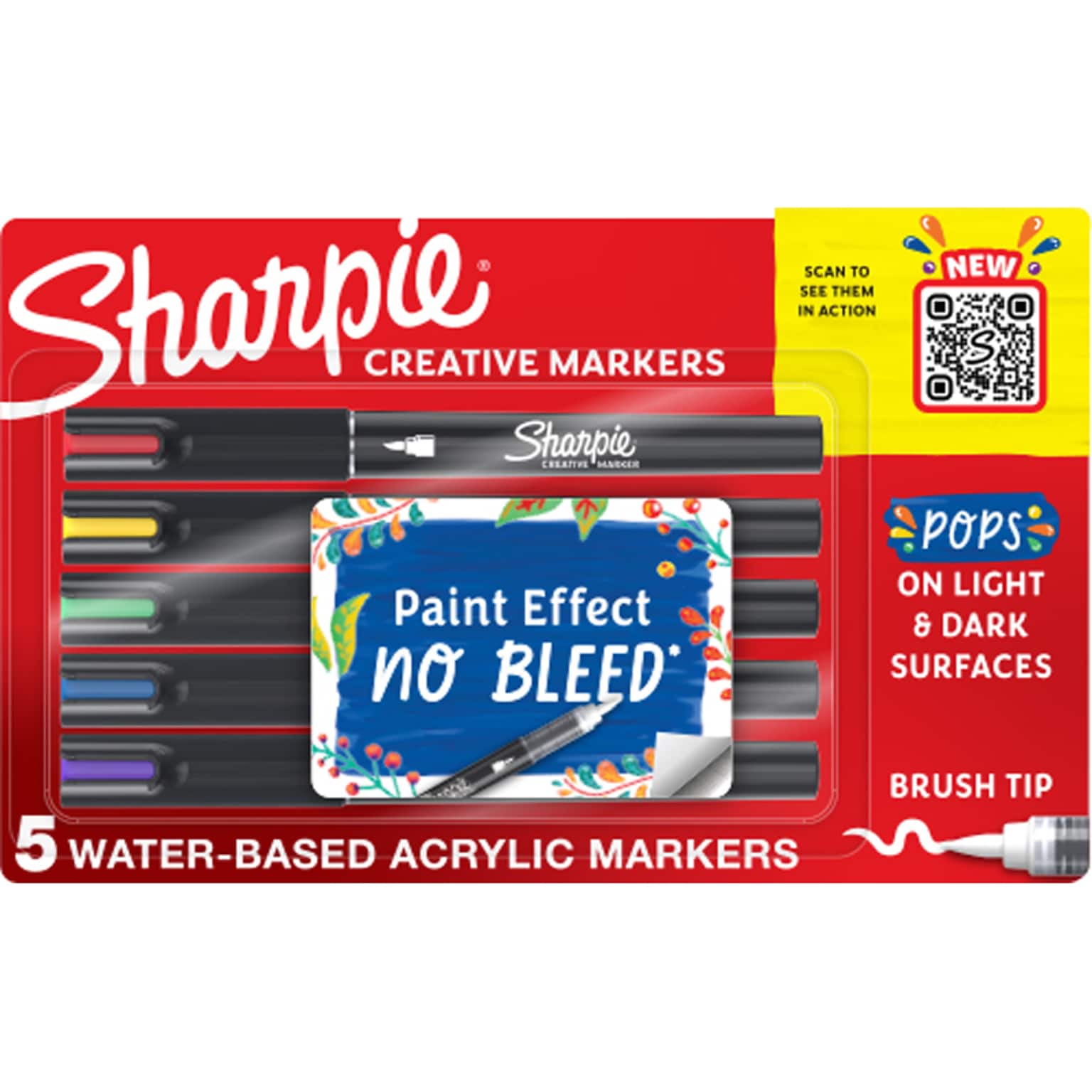 Sharpie Water-Based Creative Markers, Brush Point, Assorted Colors, 5/Pack (2196904)