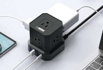 Uncaged Ergonomics Cube 5-Outlet 4-USB Port Surge Protector, 10', Black (PC-b-c)