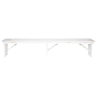 Flash Furniture Pine Wood 3-Seat Farm Table Folding Bench, Antique Rustic White (XAB96X12LWH)