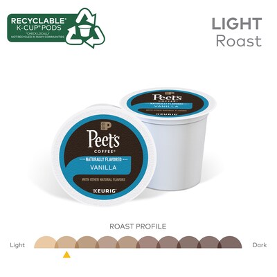 Peet's Coffee Vanilla Coffee, Keurig K-Cup Pod, Light Roast, 22/Box (5000376697)