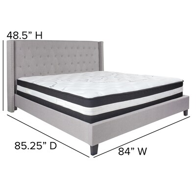 Flash Furniture Riverdale Tufted Upholstered Platform Bed in Light Gray Fabric with Pocket Spring Mattress, King (HGBM44)