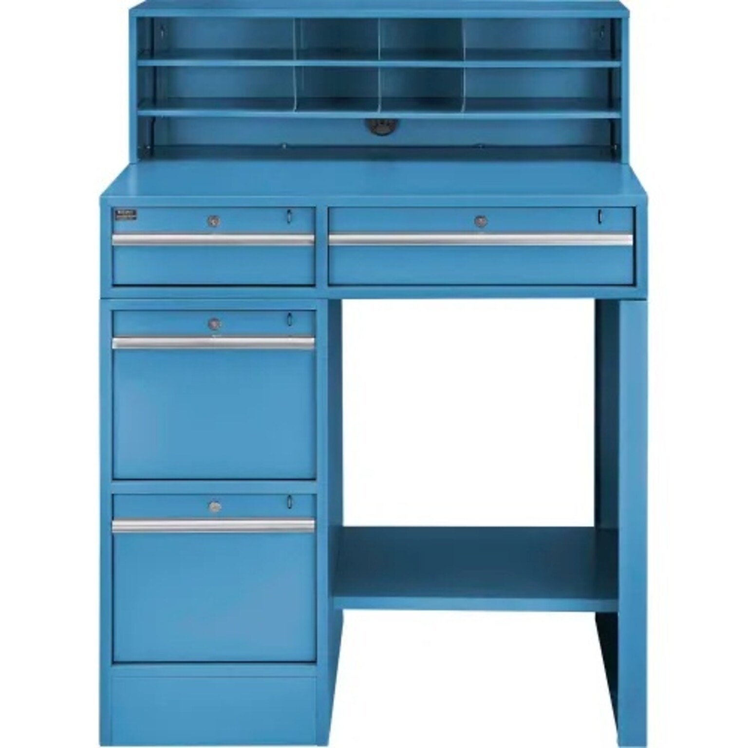 Global Industrial Pedestal Shop Desk w/ 4 Drawers & Shelf, 38W x 29D, Blue (319063BL)