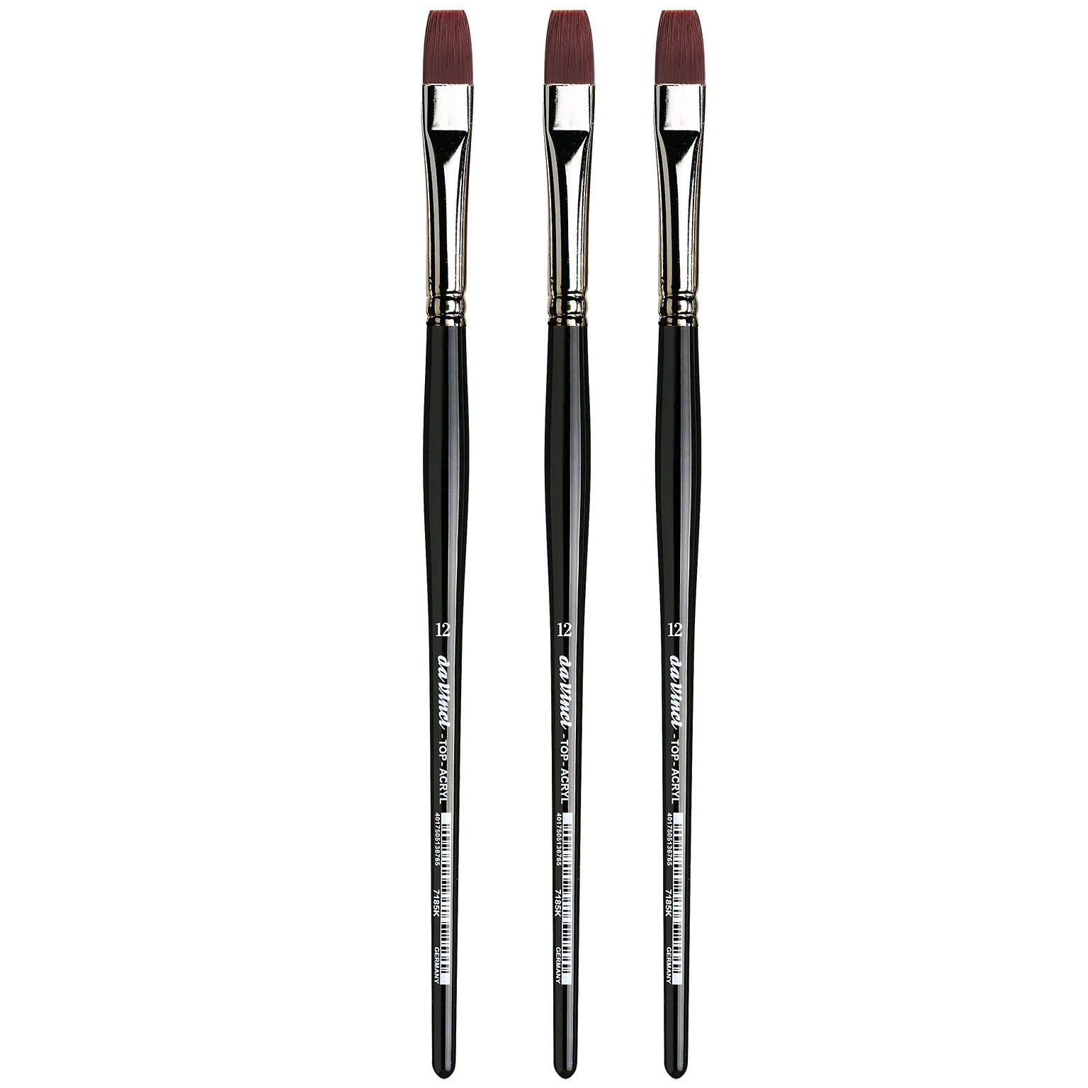 da Vinci TOP-ACRYL Oil and Acrylic Synthetic Bright Red-Brown Flat Brush, 3 Brushes/Pack (DVXVA7185K1-3)