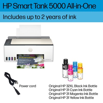 HP Smart Tank 5000 Wireless All-in-One Color Ink Tank Printer Scanner Copier, Best for Home, 2 years ink included (5D1B6A)