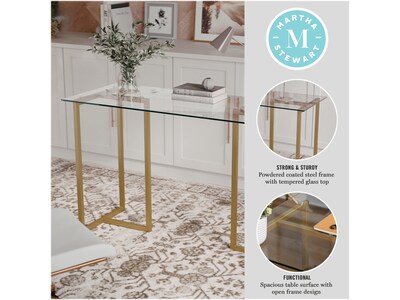 Martha Stewart Eli 47"W Glass/Steel Home Office Desk, Clear/Polished Brass (XUDK1GLD)