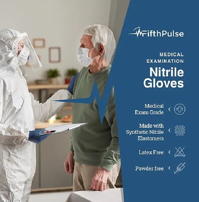 FifthPulse Powder Free Nitrile Gloves, Latex Free, X-Large, Navy Blue, 50/Box (FMN100181)