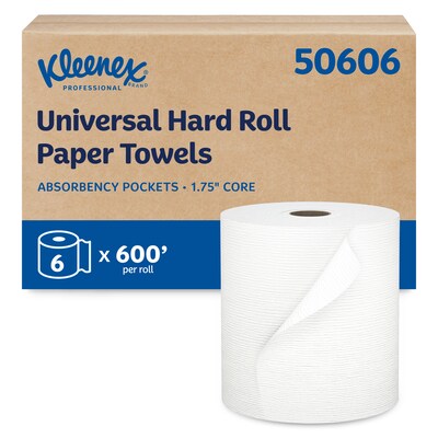 Kleenex Essential Plus+ Recycled Hardwound Paper Towels, 1-ply, 600 ft./Roll, 6 Rolls/Carton (50606)