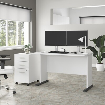 Bush Business Furniture Studio A 48"W Computer Desk with 3 Drawer Mobile File Cabinet, White (STA001WHSU)