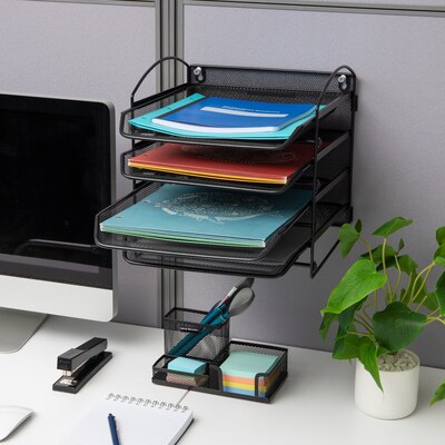 Mind Reader 4-Pocket Metal Mesh Mountable Wall File, Letter Size, Black (4THANG-BLK)
